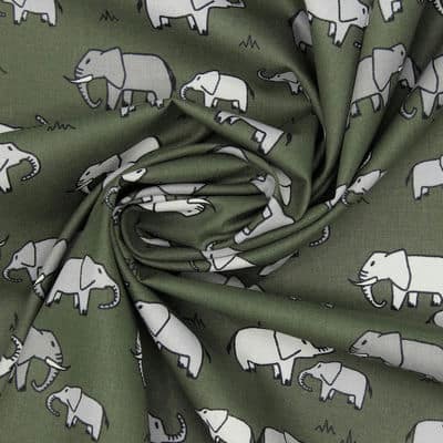 Tissu 100% coton éléphant - vert