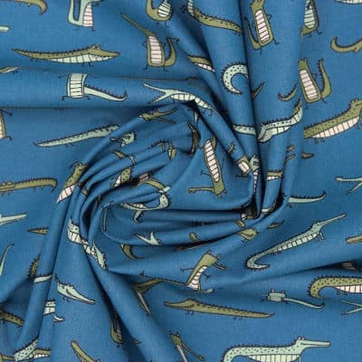 100% cotton fabric with crocodile - blue 