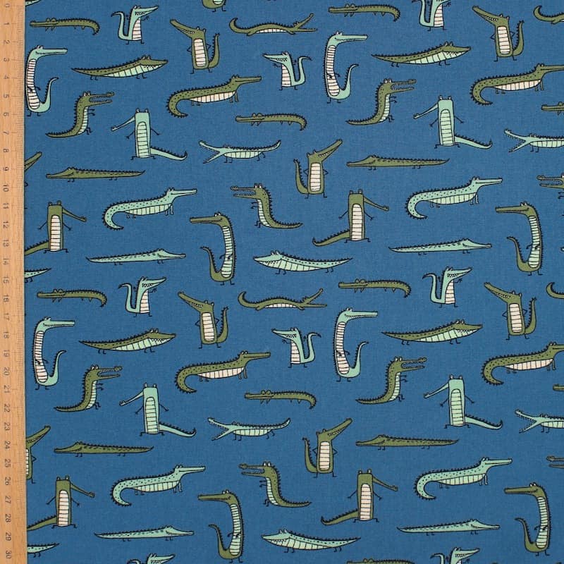 100% cotton fabric with crocodile - blue 
