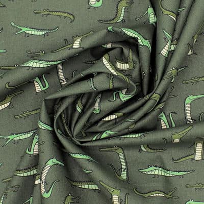 100% cotton fabric with crocodile - green