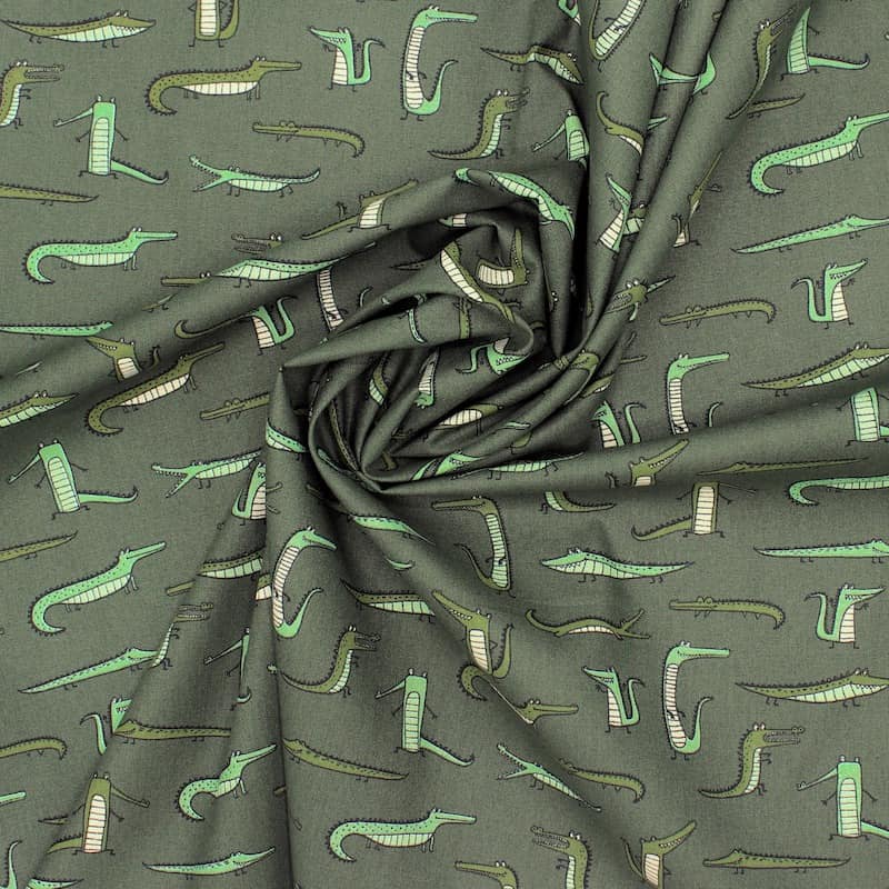 100% cotton fabric with crocodile - green