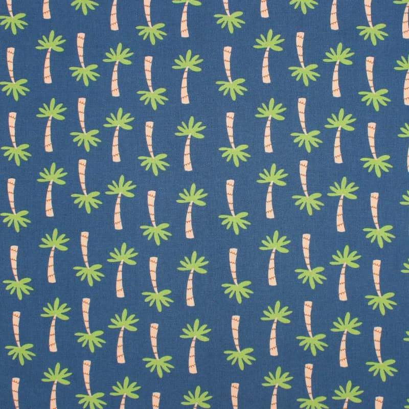 100% cotton fabric with palm trees - blue 