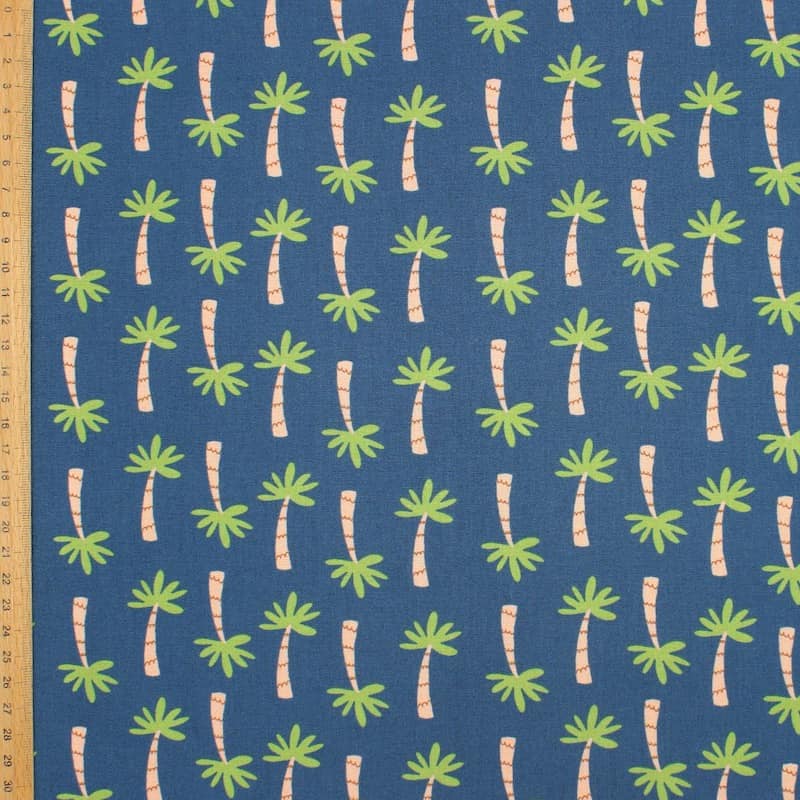 100% cotton fabric with palm trees - blue 