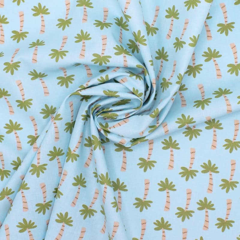 100% cotton fabric with palm trees - sky blue 