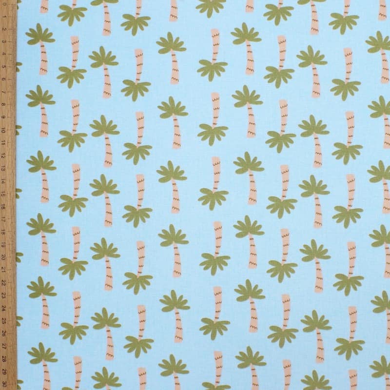 100% cotton fabric with palm trees - sky blue 