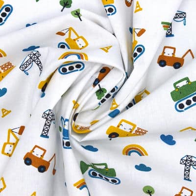 Cotton fabric with construction vehicule - off-white 