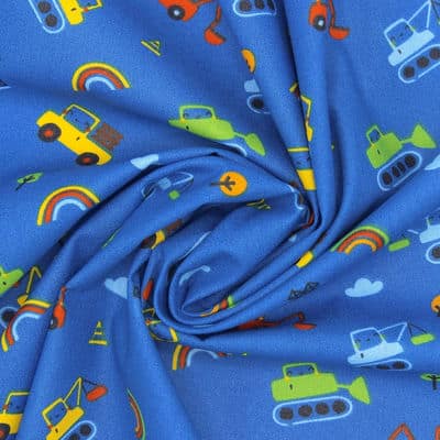 Cotton fabric with construction vehicule - blue 
