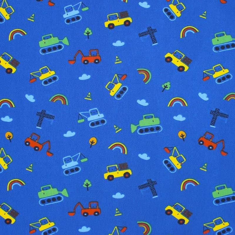 Cotton fabric with construction vehicule - blue 
