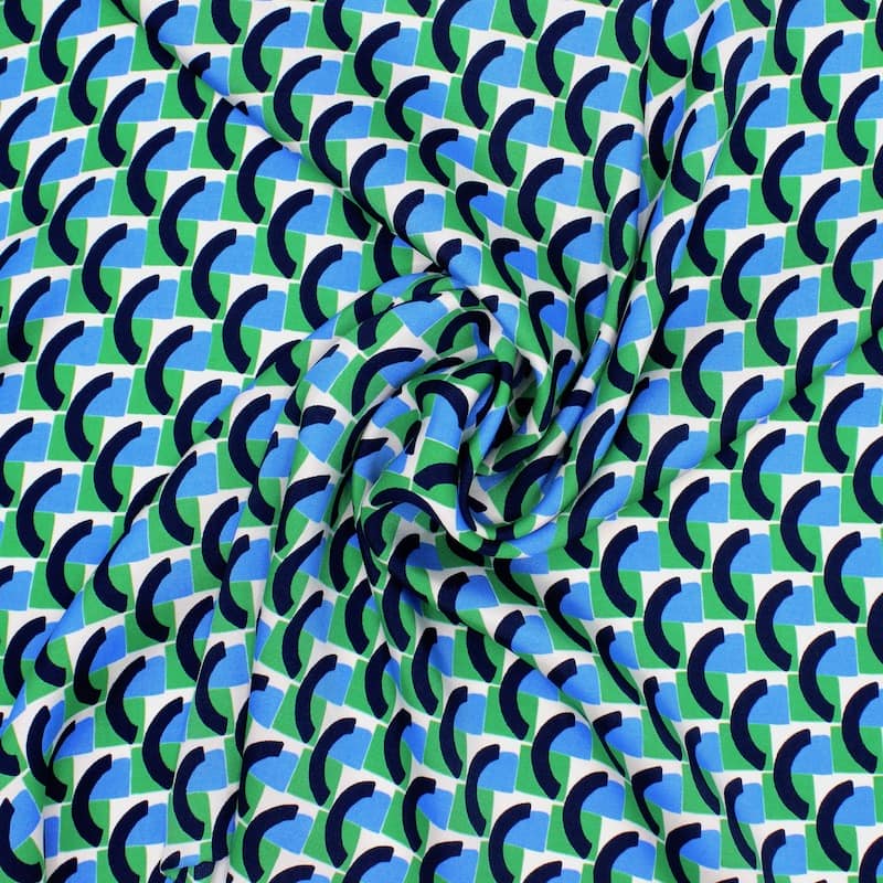Twill satin polyester graphique - bleu et vert