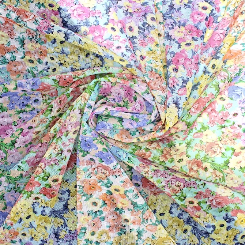 Gebreide stof met bloemen - kleurrijk 