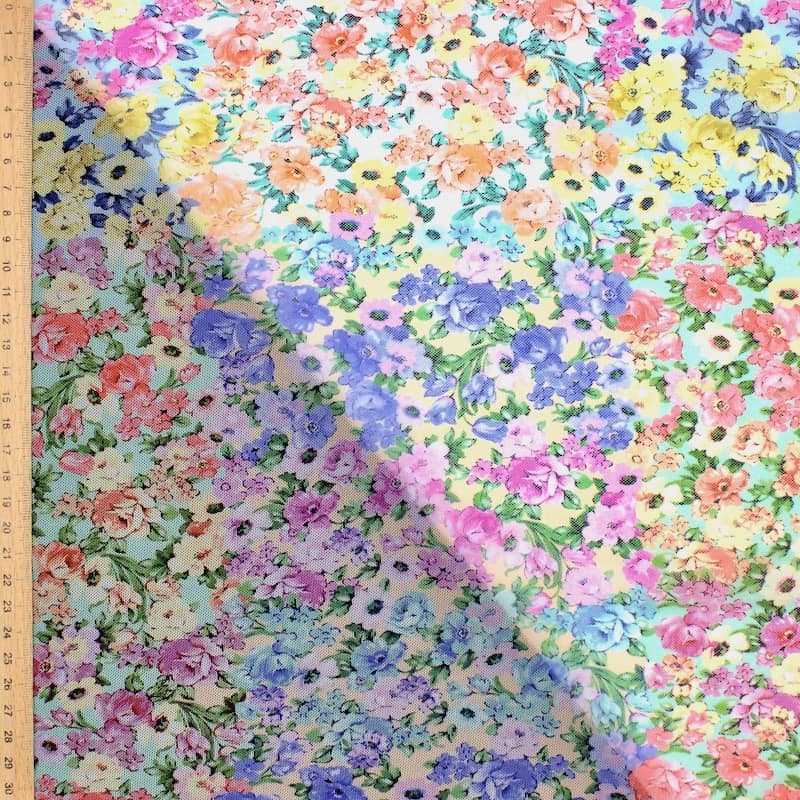 Gebreide stof met bloemen - kleurrijk 