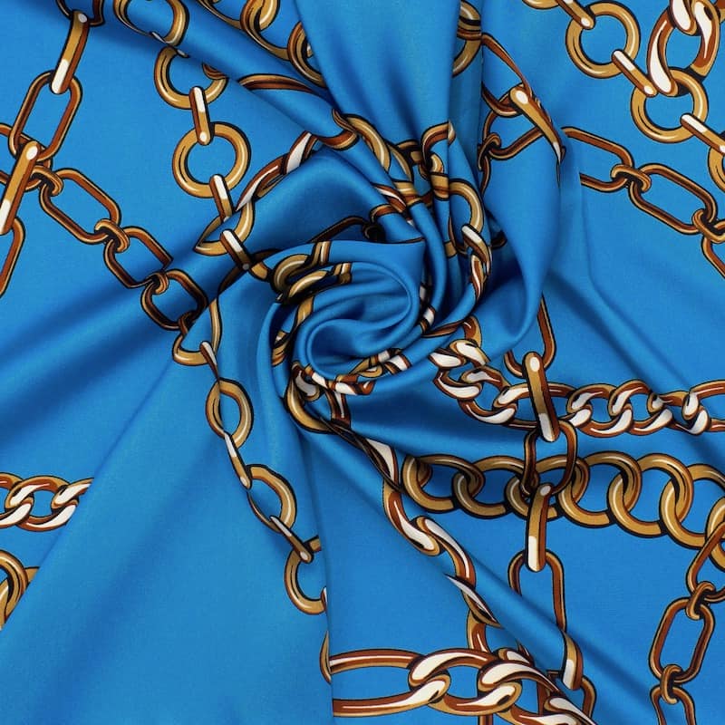 Satin fabric with patterns - blue 