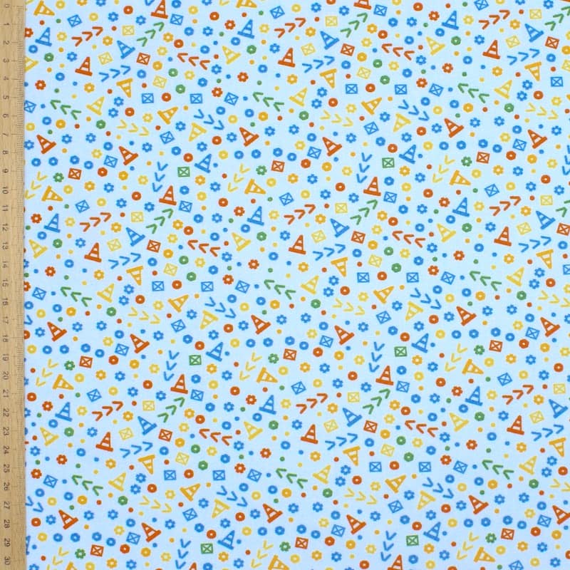 Cotton fabric with small patterns - sky blue 