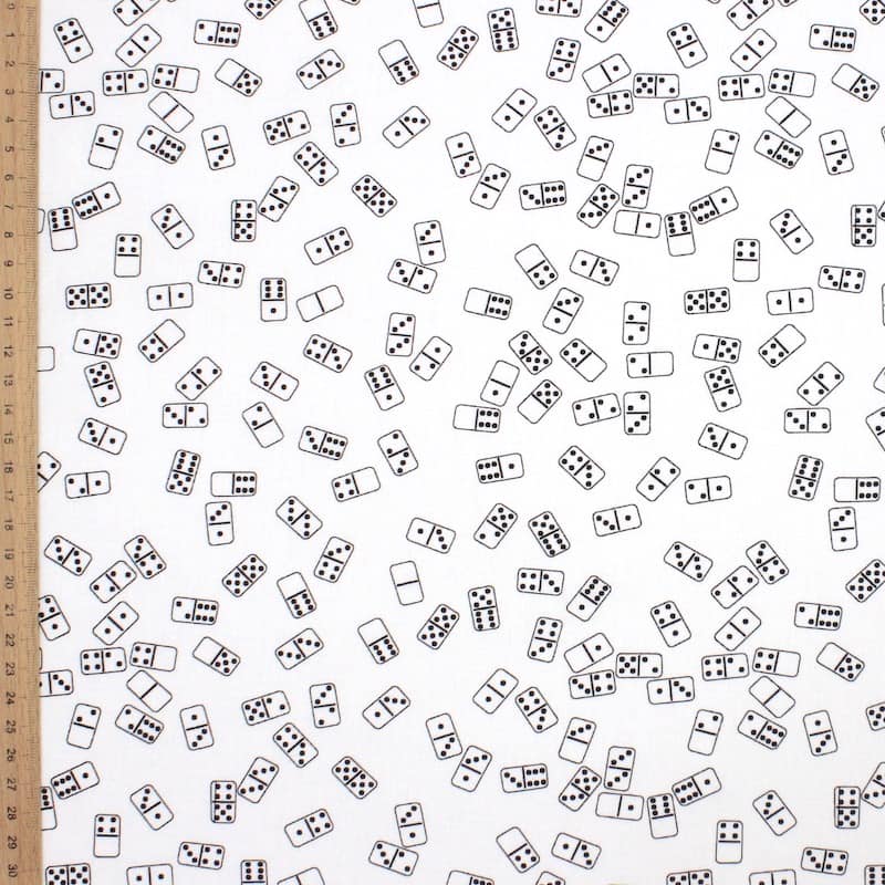 Cotton fabric with dominos - white 