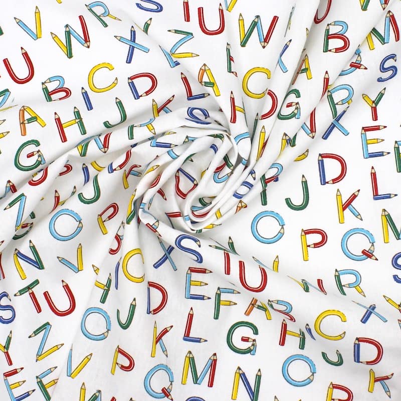 Cotton fabric with letter pencils - white 