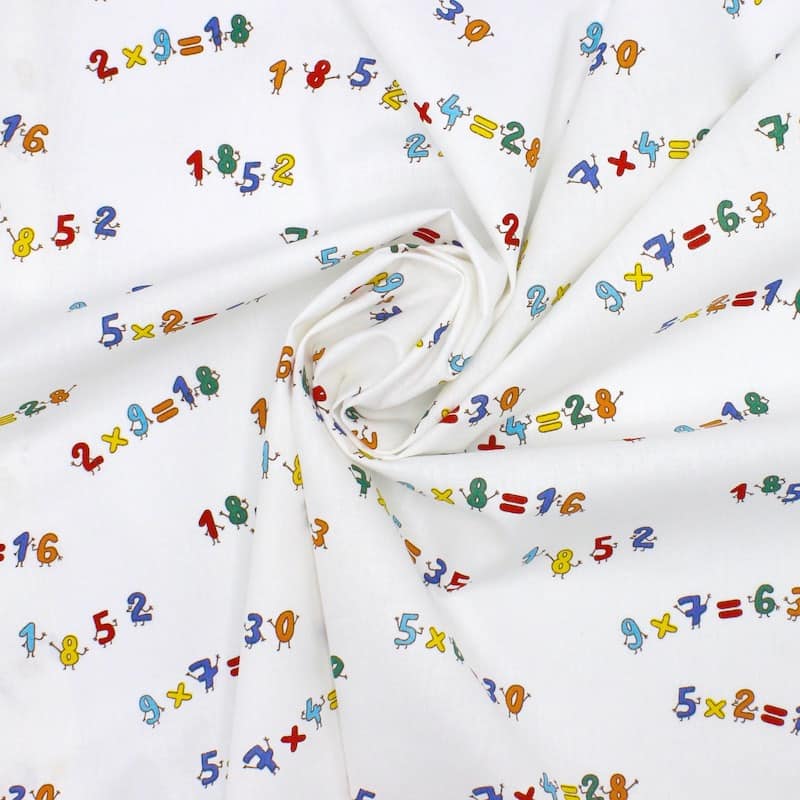 Cotton fabric with numbers - white