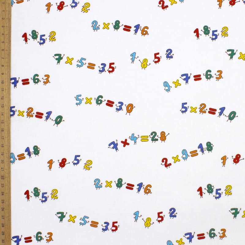 Cotton fabric with numbers - white