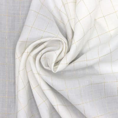 Tissu polyester carreaux fil lurex - blanc cassé