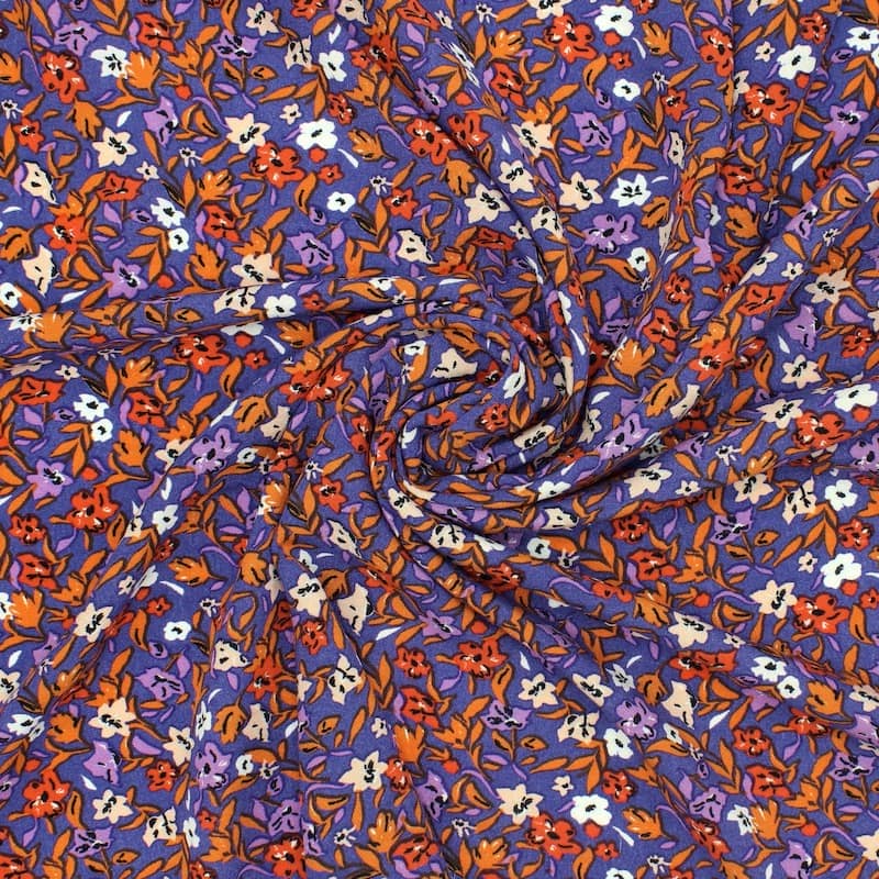 Tissu viscose fleurs - bleu
