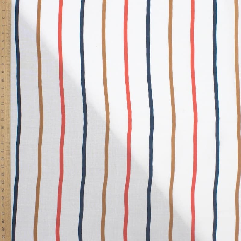 Viscose fabric with multicolored stripes - white 