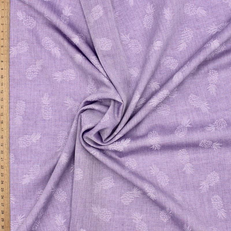 Tissu jacquard coton viscose ananas - violet