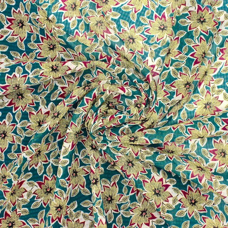 Polyester sluier met bloemen - groen