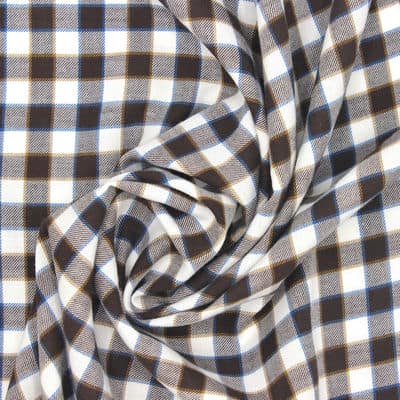 Checkered fabric 100% cotton - chestnut brown and white