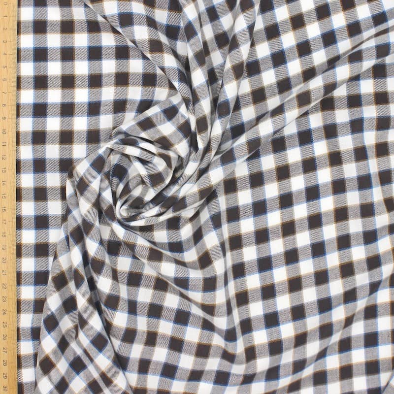 Checkered fabric 100% cotton - chestnut brown and white