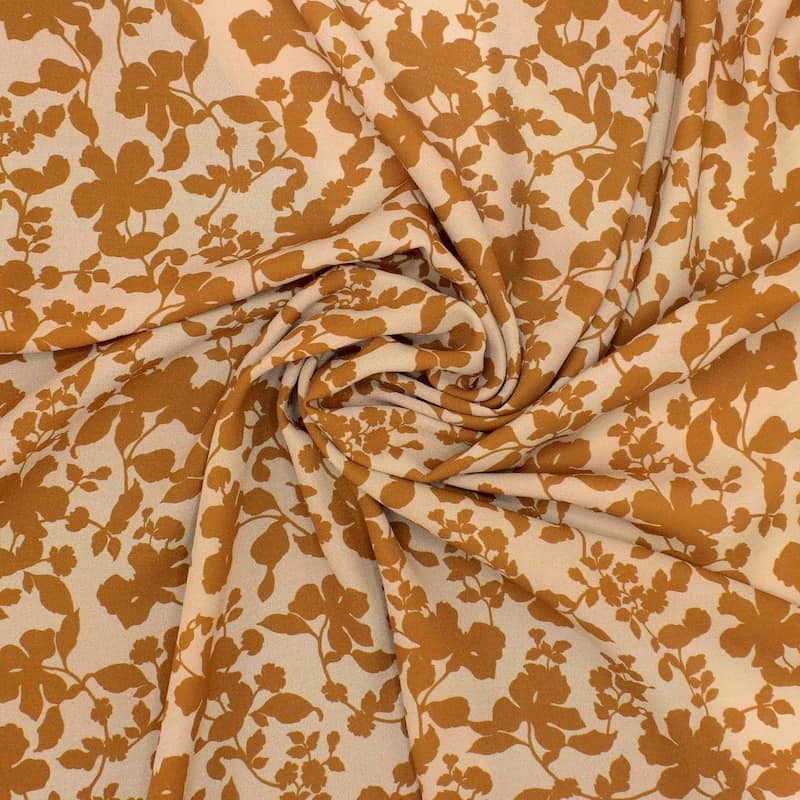 Tissu crêpe léger floral - rouille