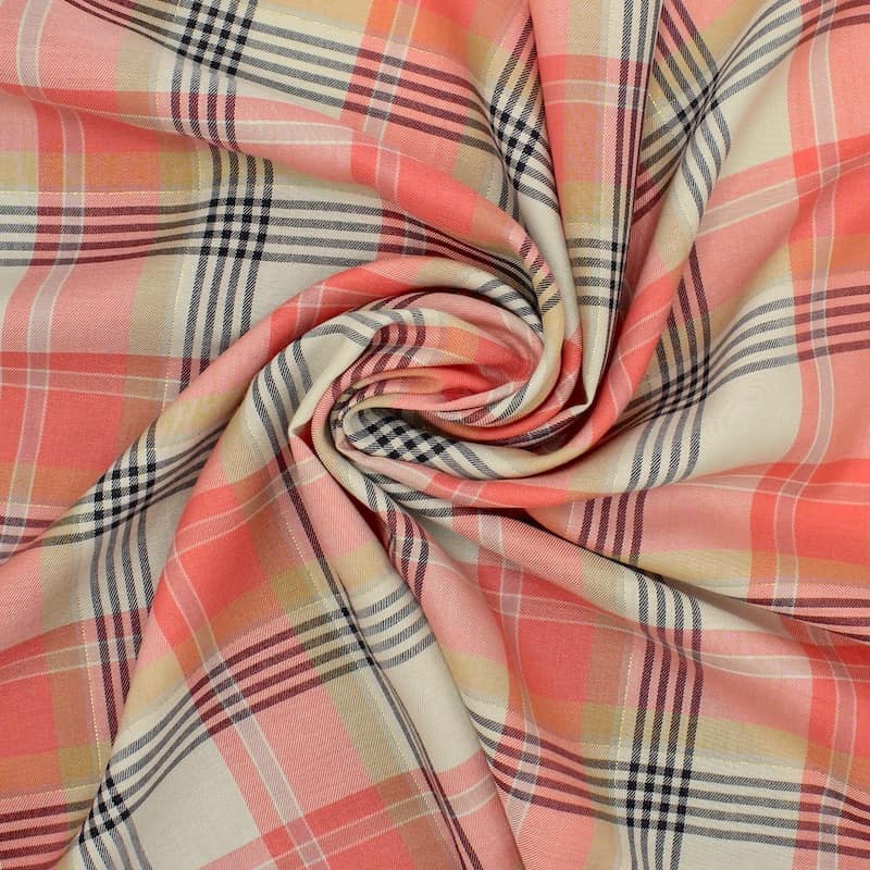 Tissu coton et viscose carreaux - multicolore