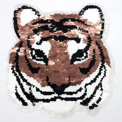 Embleem om te naaien tijger kop met glitters - goud 