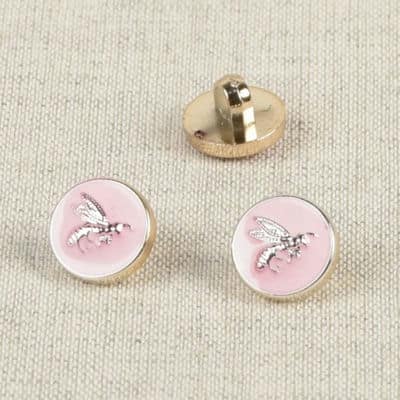 Lacquered button with bee - pink