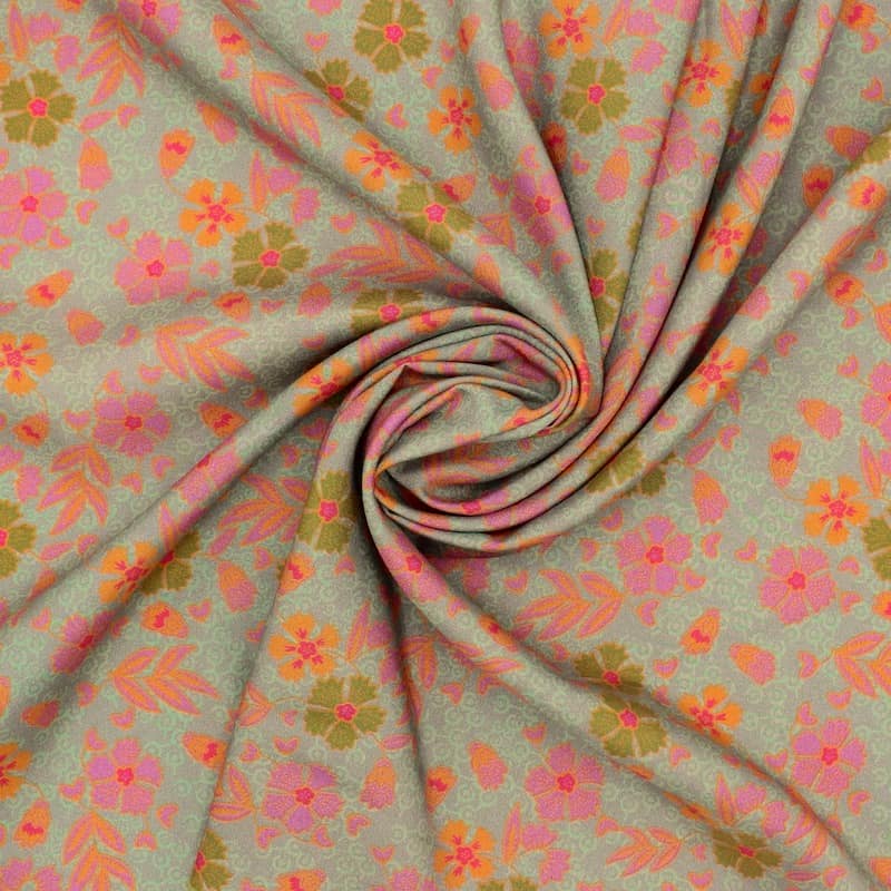Viscose fabric with flowers - verdigris 