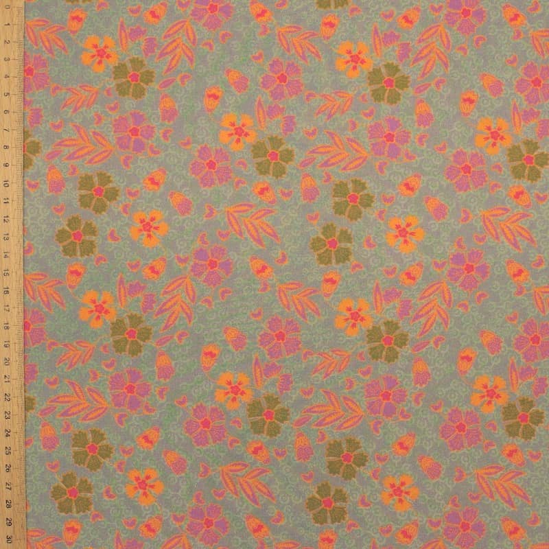 Viscose fabric with flowers - verdigris 