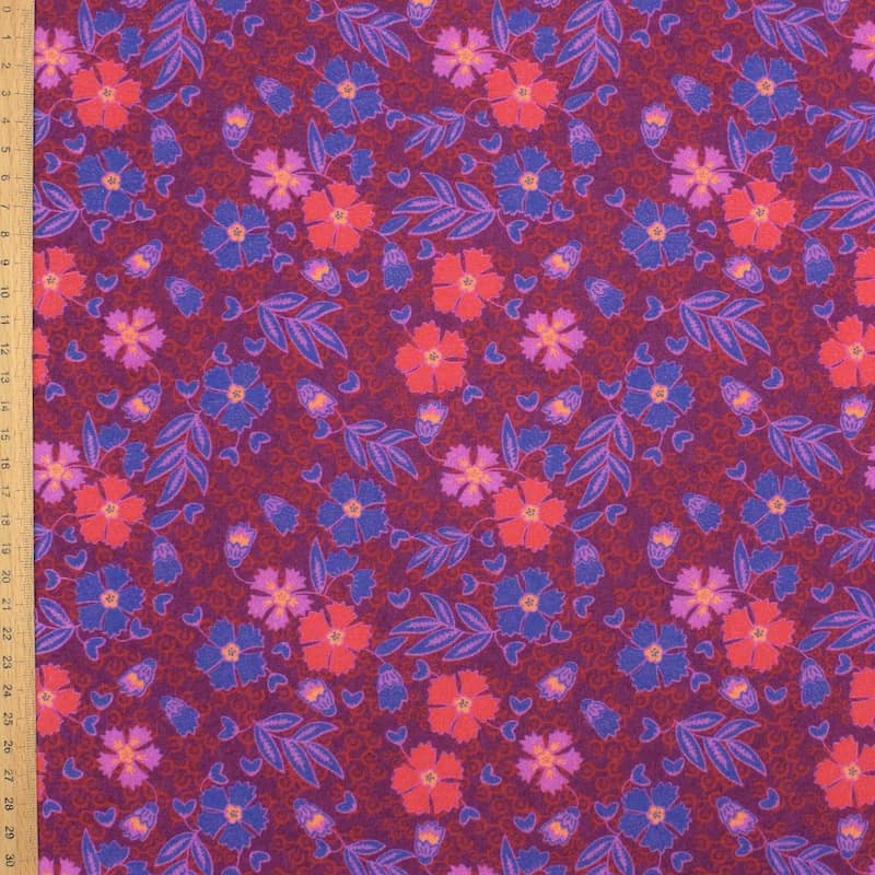 Viscose fabric with flowers - violine