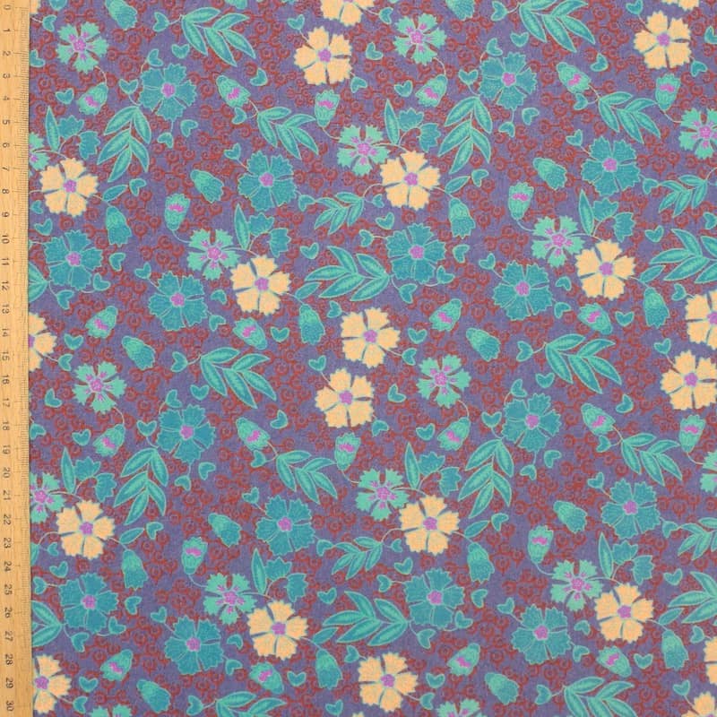 Viscose fabric with flowers - lavender