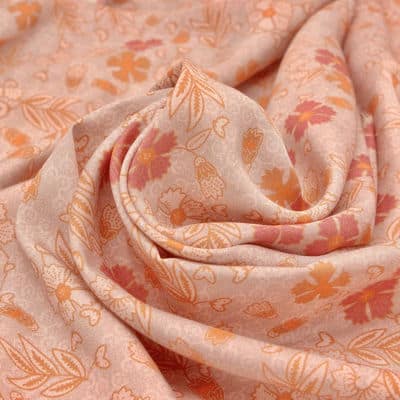 Viscose fabric with flowers - blush pink
