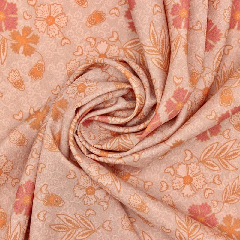 Viscose fabric with flowers - blush pink