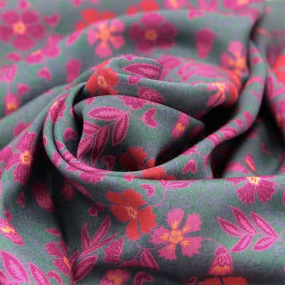 Viscose fabric with flowers - teal