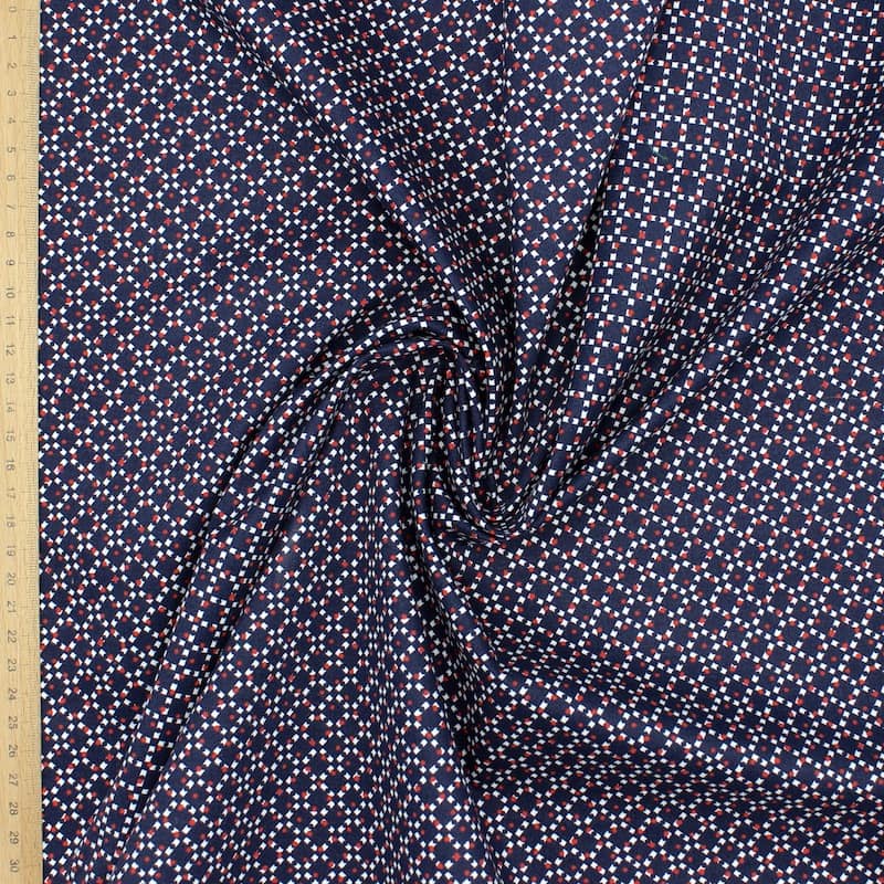 Extensible cotton fabric with patterns - navy blue
