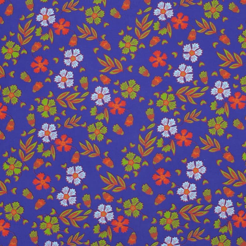 Poplin cotton with flowers - blue
