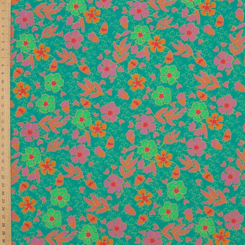 Popeline coton fleurs - canard