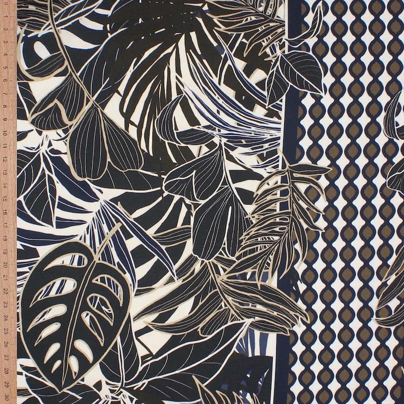 Paneel in polyester met planten - zwart en wit 