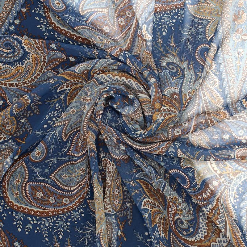 Veil fabric with flowers - blue 