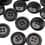 Round marbled button - black