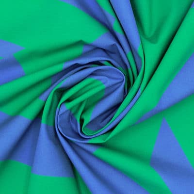 Katoen popeline met grafische print - groen en blauw 