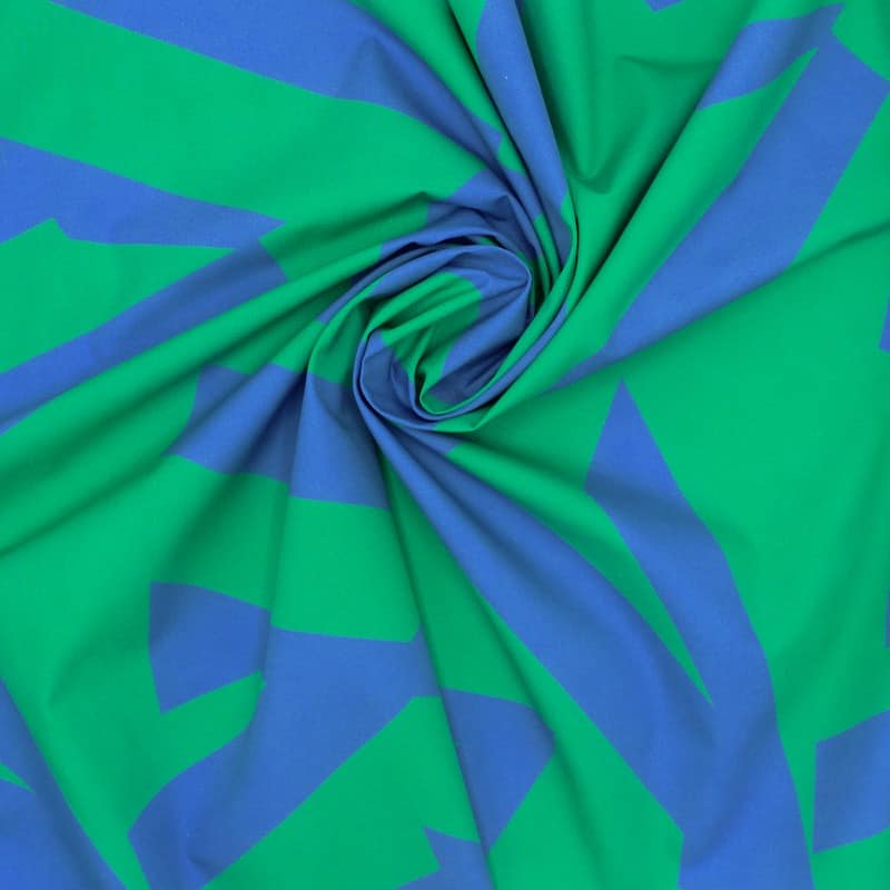 Popeline coton graphique - vert et bleu