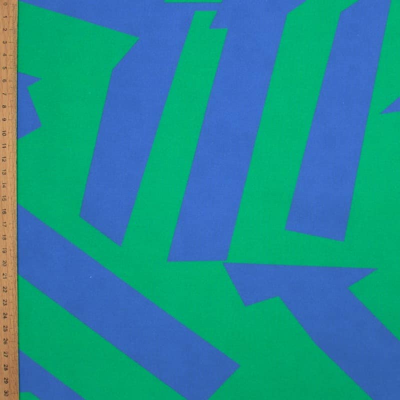 Katoen popeline met grafische print - groen en blauw 