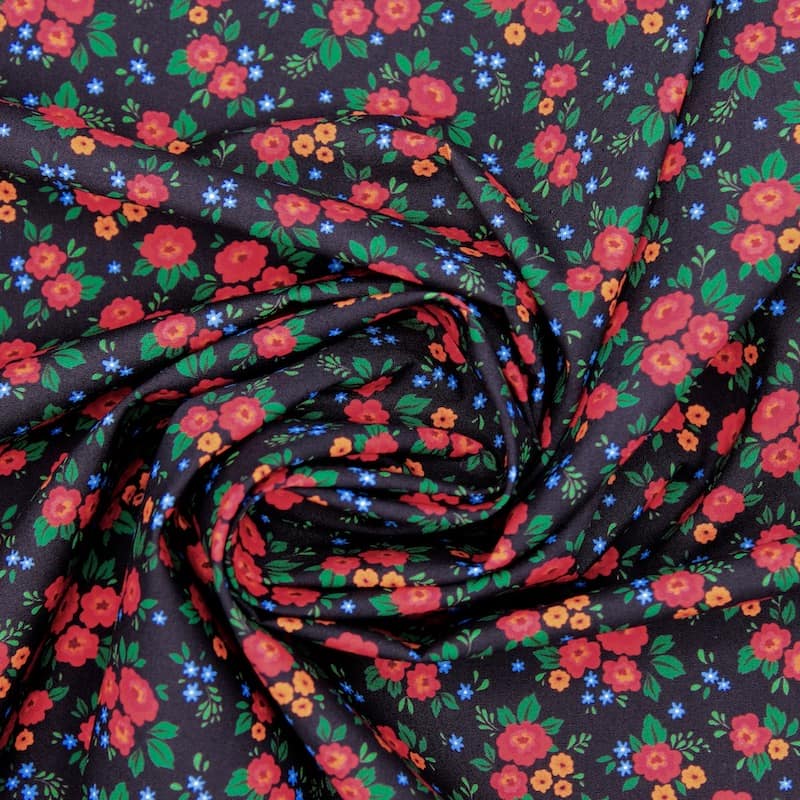 Cotton fabric with flowers -  midnight blue 