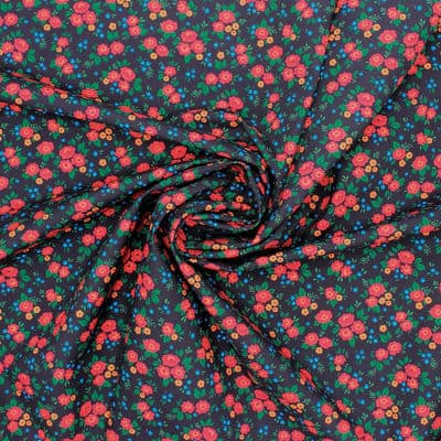 Cotton fabric with flowers -  midnight blue 